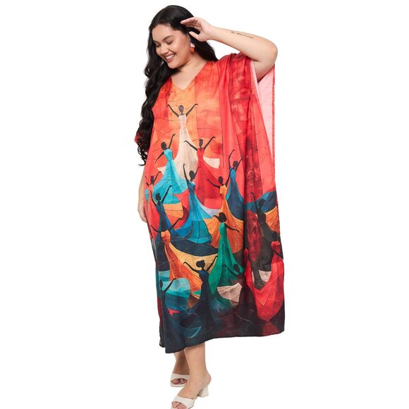 Gypsie Blu Digital Printed Polyester Caftan Dress Plus Size Mumu Maxi Dresses - Picture 7 of 9